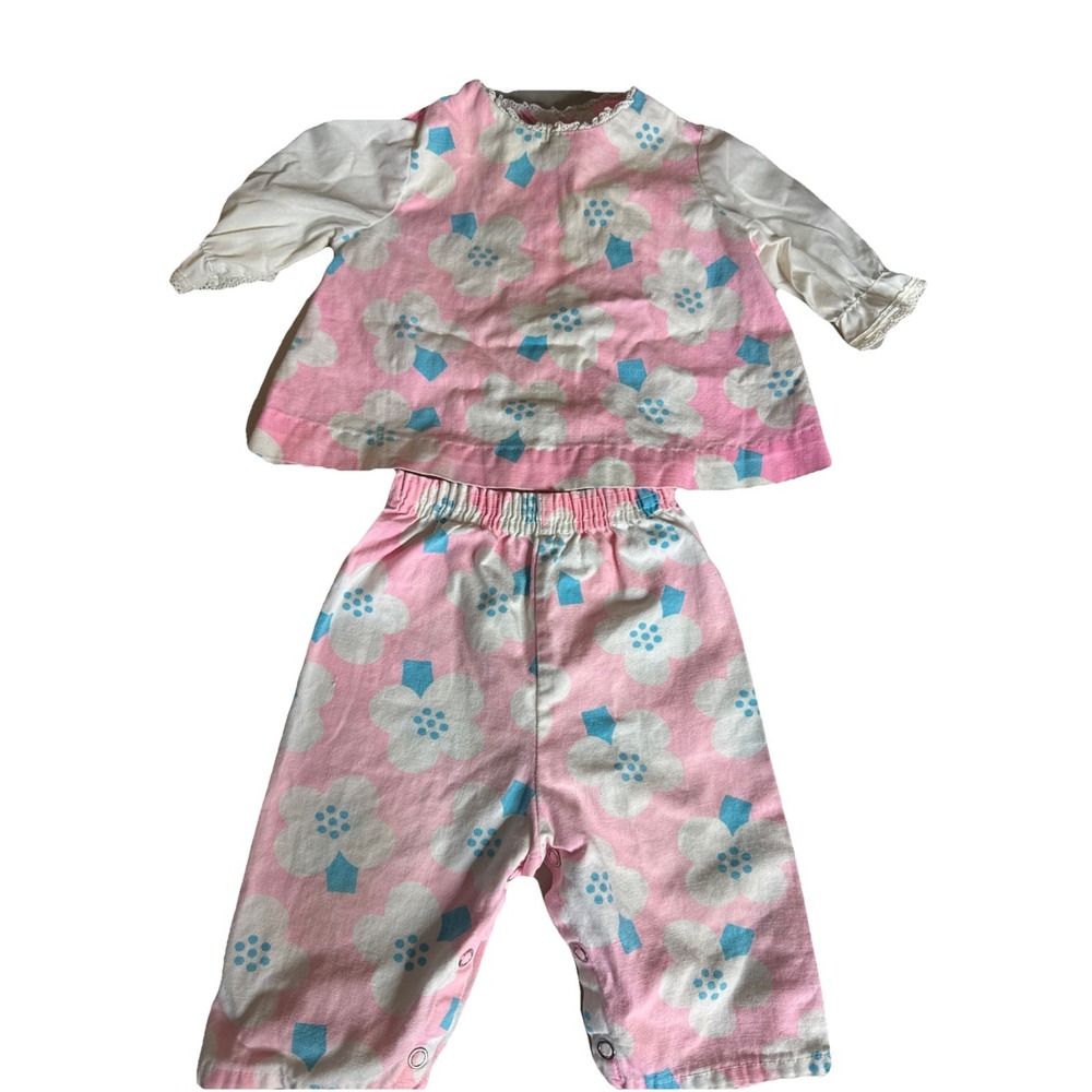 Vtg 2 Pc Outfit 3T ? Pants Pink White Blue Girl Floral Daisy